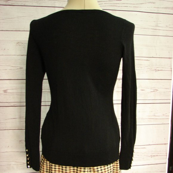 Black Knit Pull Over L/S Top with Rhinestones sleeve sleek light weight Medium - Picture 12 of 16